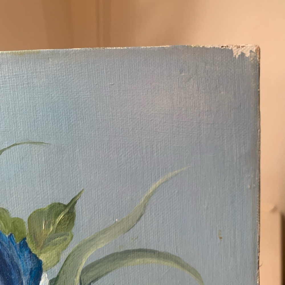 Blue Floral Vase Oil Painting Signed - Picture 5 of 10